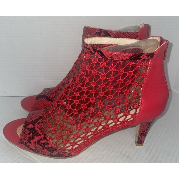 Ashro Booties 11M Heels‎ Snakeskin Mesh Zip Back Kitten Heel Dressy Shoe - Picture 5 of 15